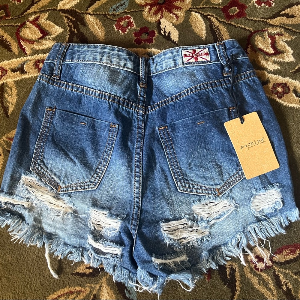Machine Women's Ripped Blue Jean Shorts - Picture 2 of 3